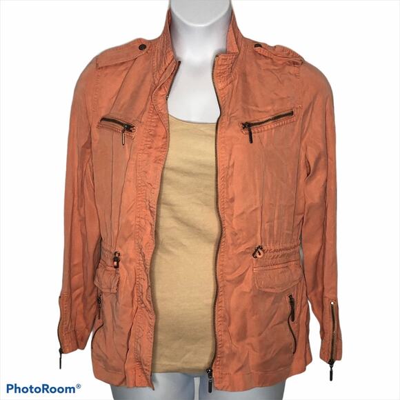 Max Jeans Salmon Pink Utility Jacket Small Boyfriend Military Zip Pocket Retro - Picture 6 of 16